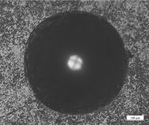 Ilustración 5: VDI del AISI 4340 borurado a 950 °C por 4 h (20 x)